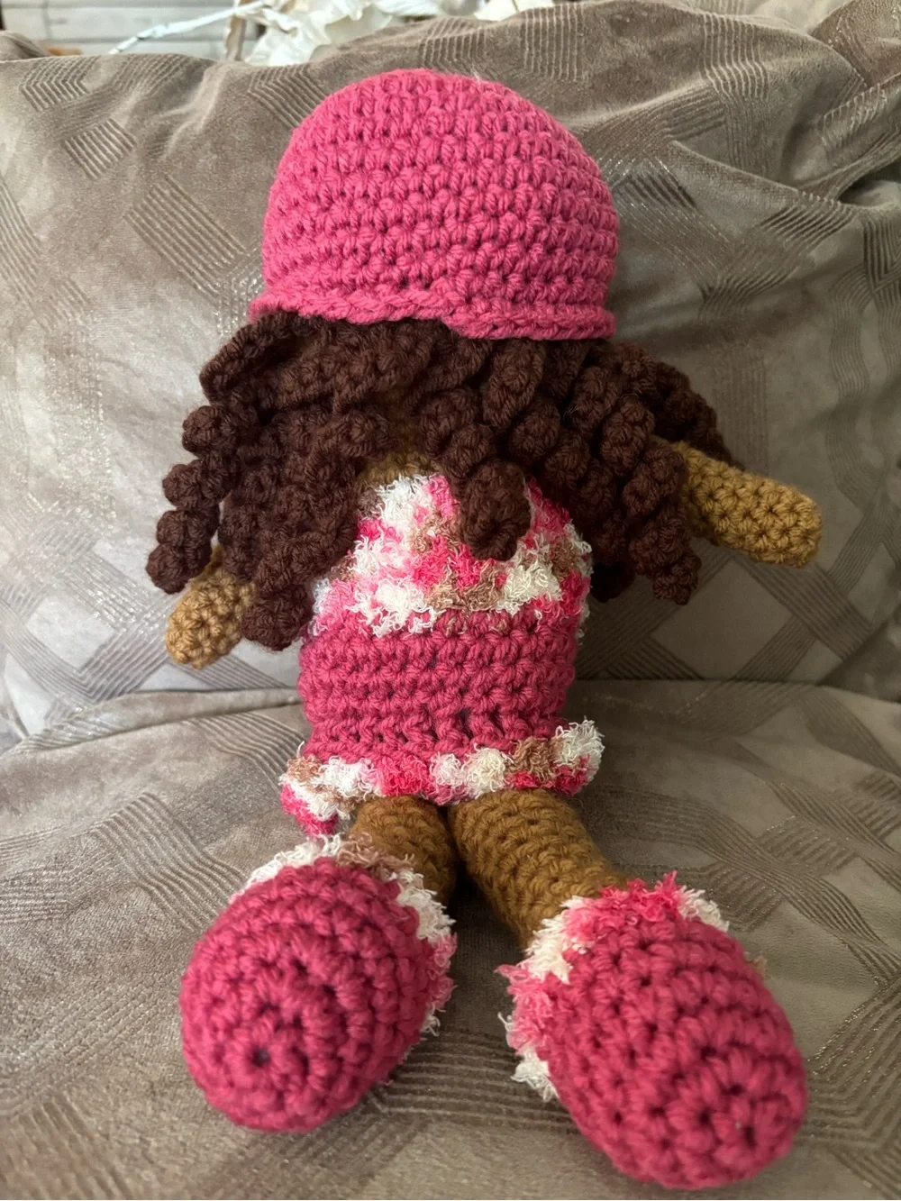 Handmade Pink Crochet Doll Hat & Outfit - Kids 3+
